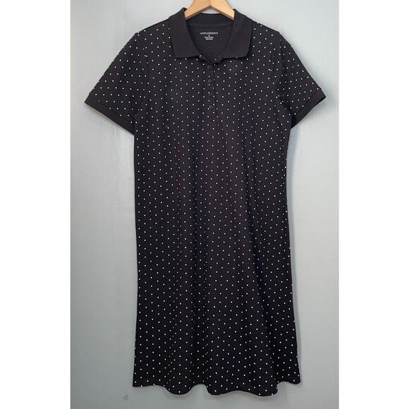 Appleseeds Size Medium Black White Polka Dot Polo Shirt Dress Tennis Prep Sporty - Picture 1 of 11
